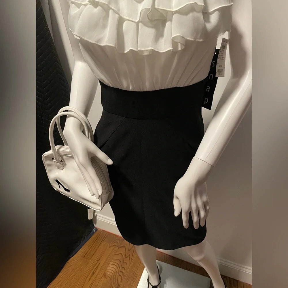 NWT black & white dress w/ ruffle chiffon top, size 3 - Picture 5 of 8
